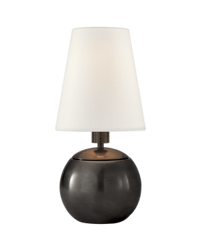 Tiny Terri Round Accent Lamp in Bronze with Linen Shade